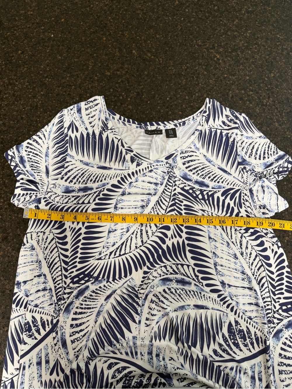 Tahari Blue White Palm Leaf Print V-Neck Stretch Women PLUS 1X Midi Summer Dress - Picture 5 of 10